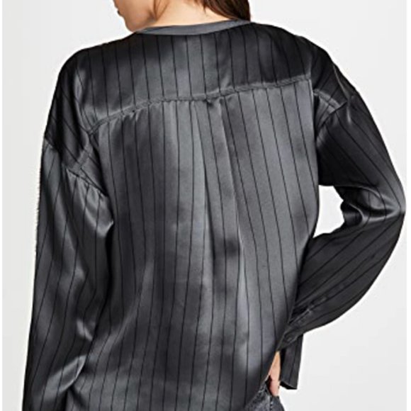 New ATM Silk Gray Striped Blouse Size L - Picture 2 of 7